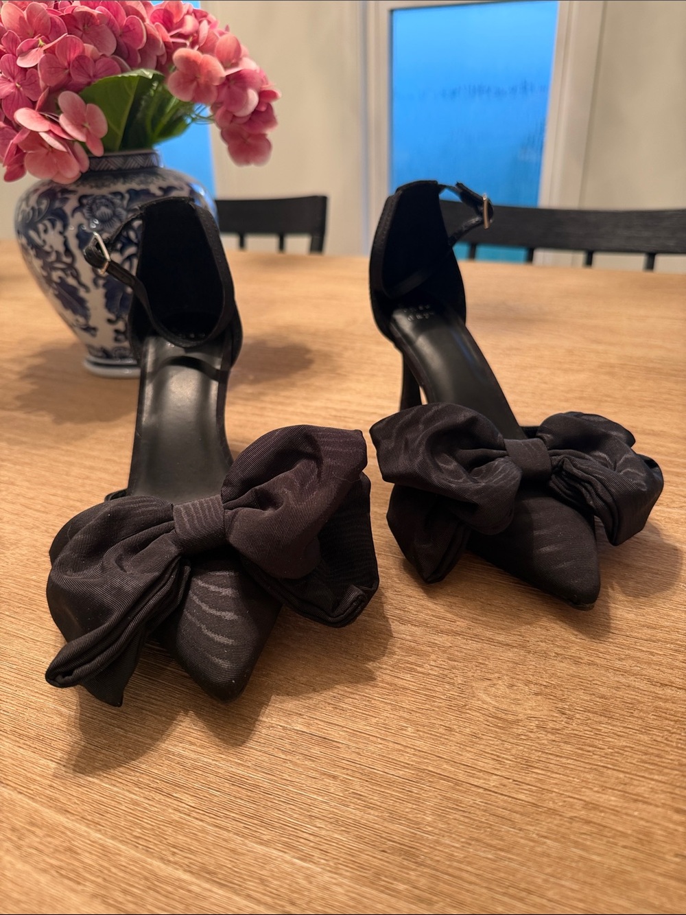 a new day Black Bow Pointed-Toe Ankle Strap Heels